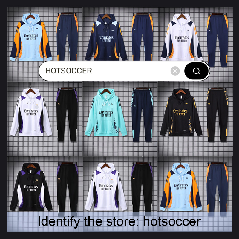 24 25 Madrid Hoodie tracksuit Training half zip and short sleeved sportswear and jackets men half zip jacket football sportswear set TRACKSUIT Madrid sportswear