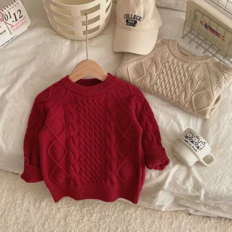 2024 Autumn/Winter Childrens Christmas Sweater Vintage Knitted Twisted Sweater Suitable for Boys and Girls W241205