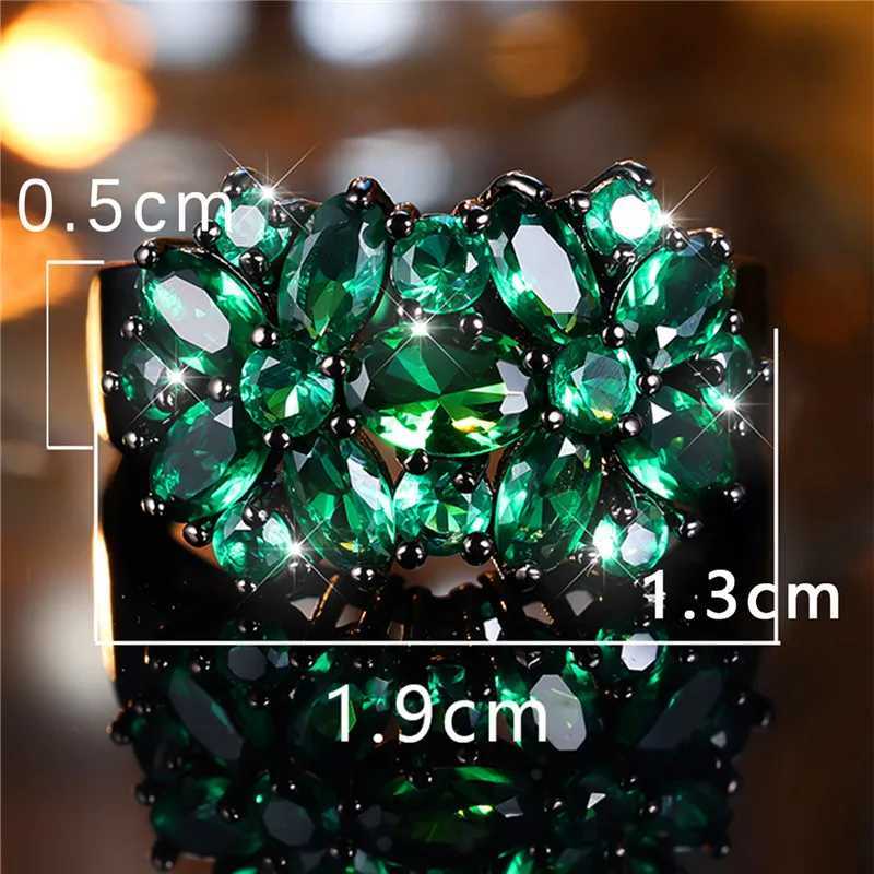 Luxury Womens Green Zircon Engagement Ring Tren Black Gold Bridal Wedding Jewelry Gift W241205