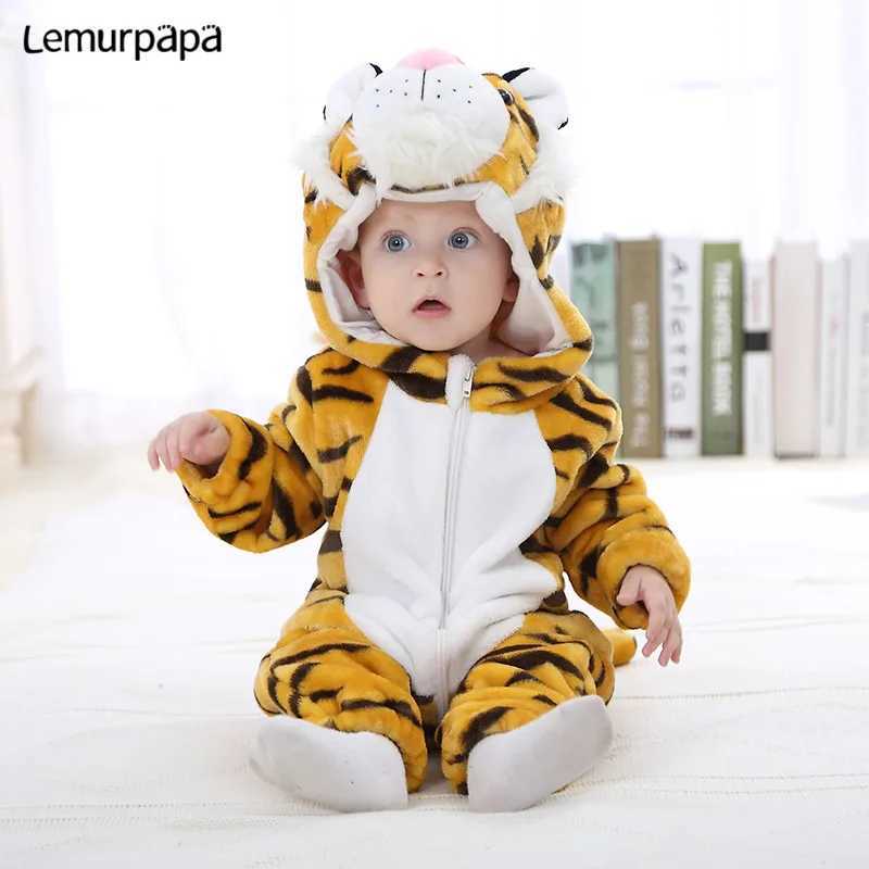 Pajamas Newborn Baby Rompers Clothes Animal Kigurumis Boy Girls Pajamas Onesie Cartoon Tiger Leopard Hooded Toddler Cosplay Costume H241205
