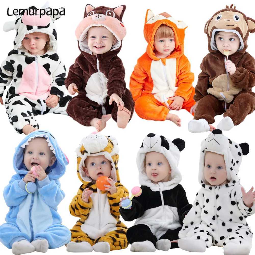 Pajamas Newborn Baby Rompers Clothes Animal Kigurumis Boy Girls Pajamas Onesie Cartoon Tiger Leopard Hooded Toddler Cosplay Costume H241205