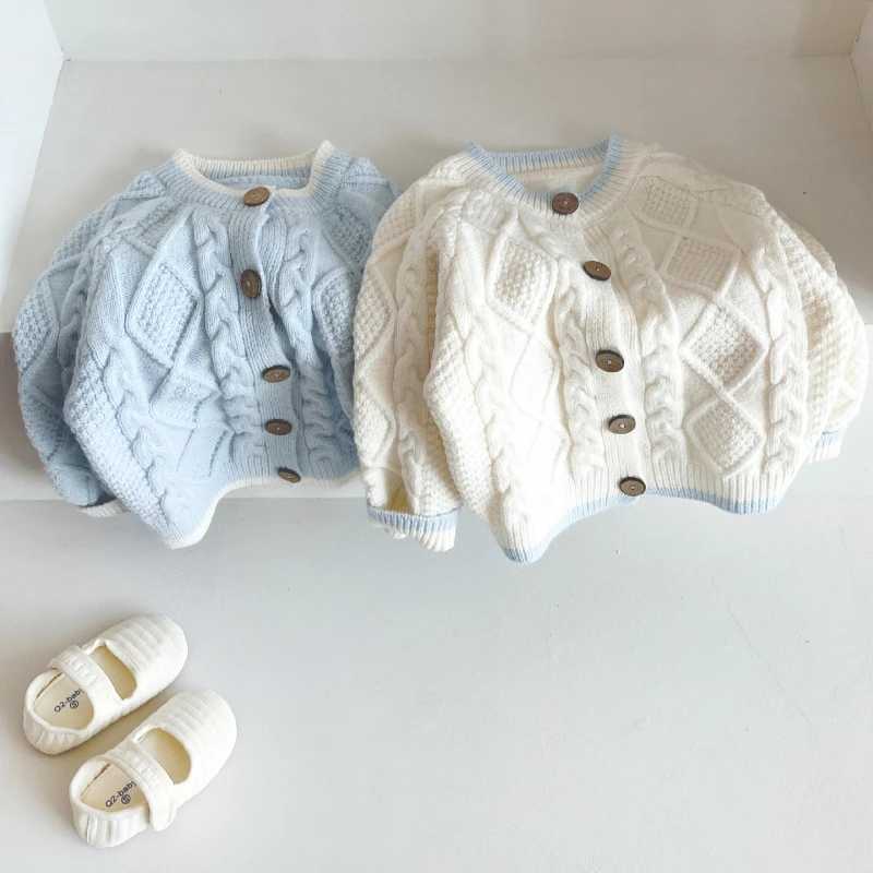 Korean version of girls spring and summer knitted cardigan 2024 childrens sweater thick coat childrens clothing baby boy sweater W241205