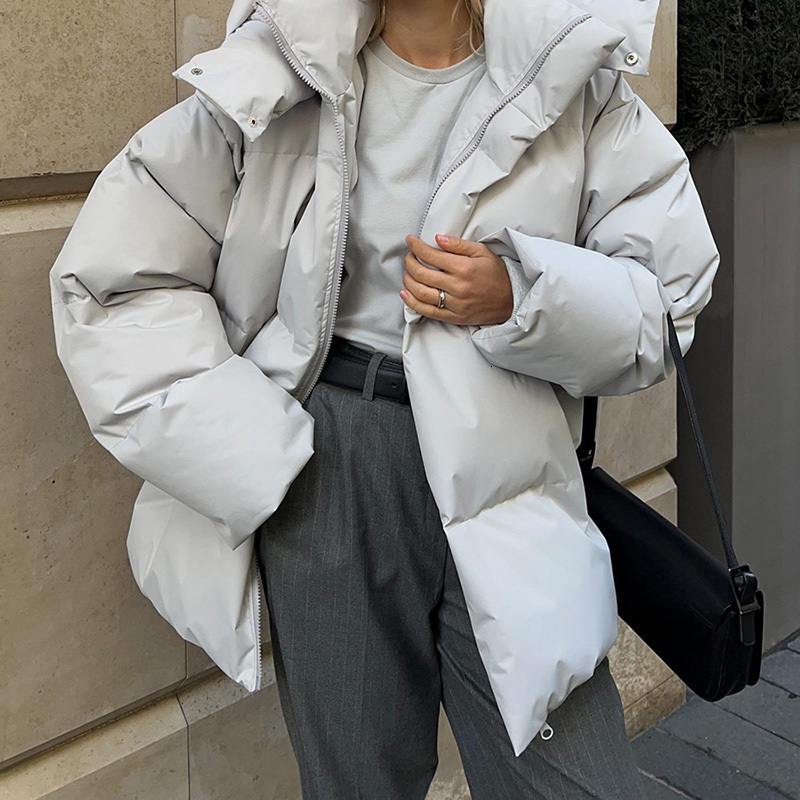 Fashion Parkas Coat Vintage Bread Outwear Office Ladies Warm Puffer Winter Loose Cotton Jacket