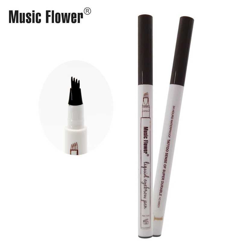 Music Flower Brand Makeup 4-Color Fine Sketching Liquid Eyebrow Pencil Waterproof Tattoo Super Durable Eyebrow Pen Anti StainW241205