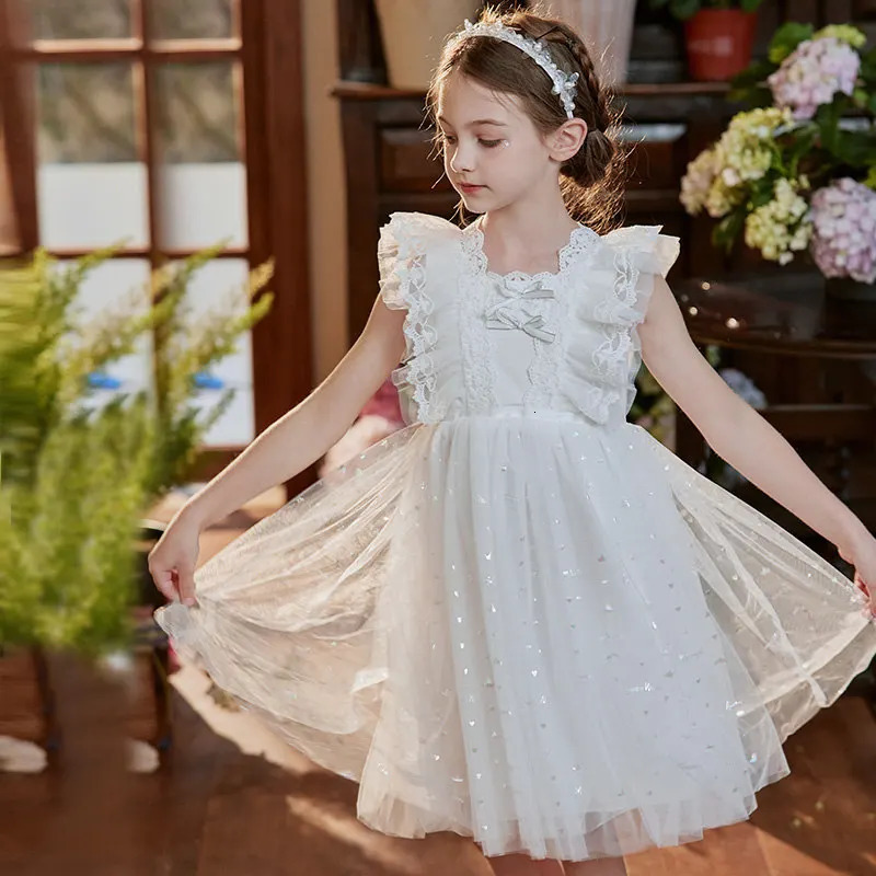 Baby Girl Party Dress With Back Bowknot Sweet Lace Collar Wedding Performance Clothes Arrvials Summer Costume for Kids 241204