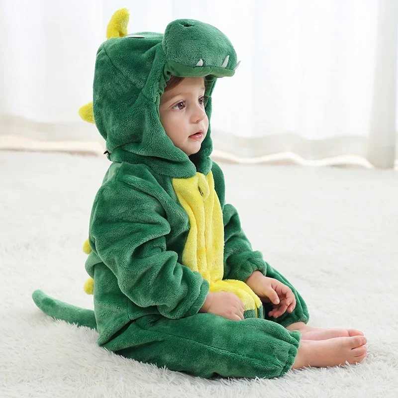 Pajamas Cartoon Flannel Baby Rompers Dinosaur Panda Pajamas Cotton Baby Boy Girls Animal Costume Baby Jumpsuit Kigurumi Outfit H241205