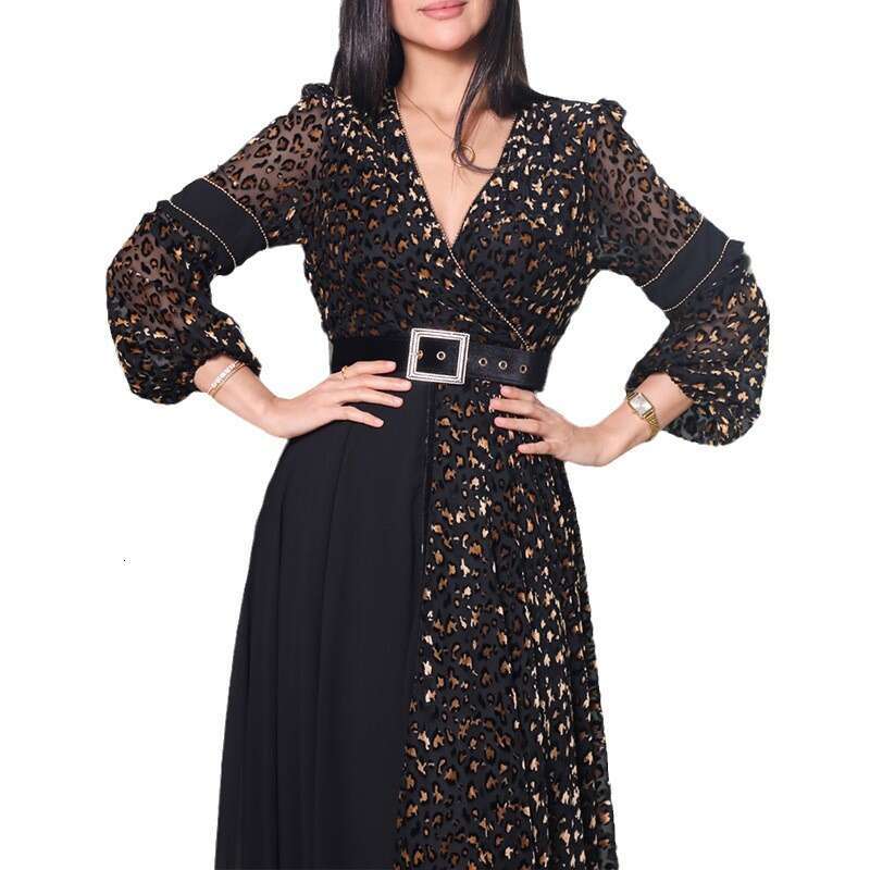 Deep V-neck European American elegant, fashionable, simple sexy party dress 2024 new casual and versatile fashion clothing