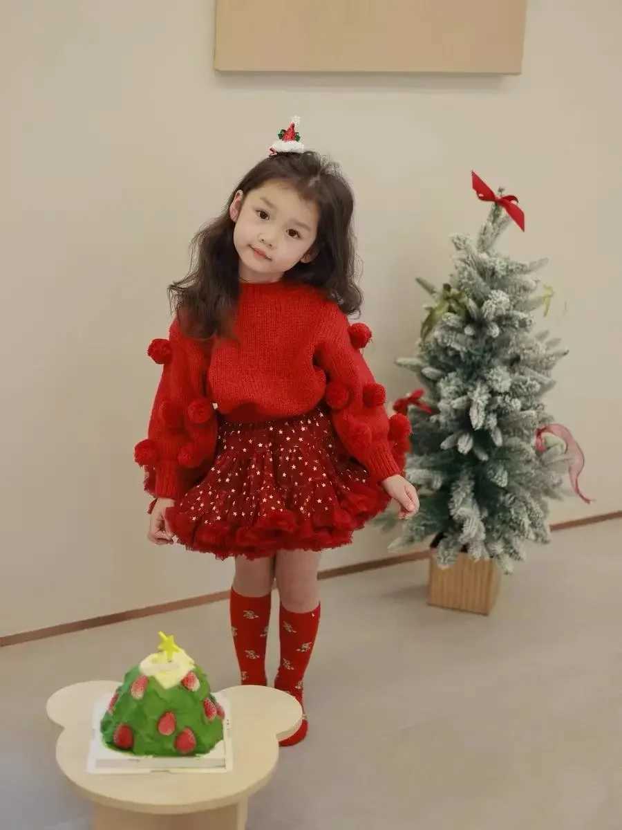New autumn and winter clothing 2024 Korean girl Christmas red sweater Versatile cute childrens clothing W241205