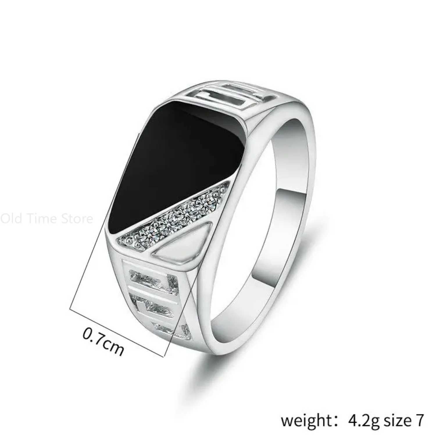 Classic Size 5-12 Mens Rheinston Jewelry Gold/Silver Black Enamel Mens Finger Titanium Stainless Steel Ring W241205
