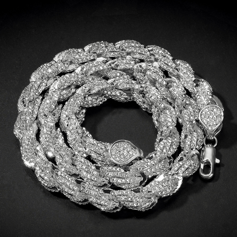 9mm 3 Colors Hip Hop Full Diamond Gold Twist Chain Necklace New In Personalized Mens Cuban Necklaces Rose Gold Silver Color Neck Chains Miami Rapper J