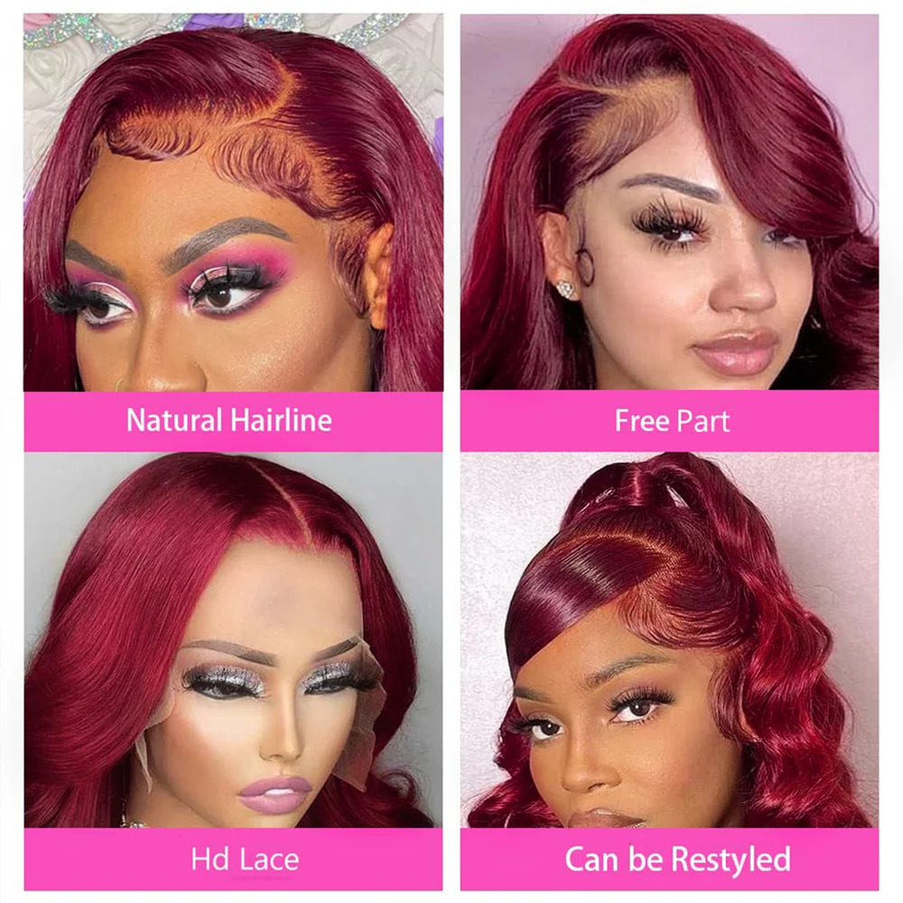 99J Bury 13X6 HD Frontal Colored Straight Red 13X4 Lace Front Human Hair Wigs 250% High Density Wig Sale