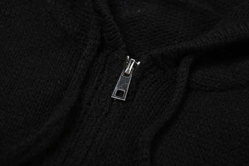 Women Solid Knitted Sweater Two 2 Piece Set Hollow Out Long Sleeve Zipper Hooded Jacket Tops Straight Pants Autumn Tracksuits 241204