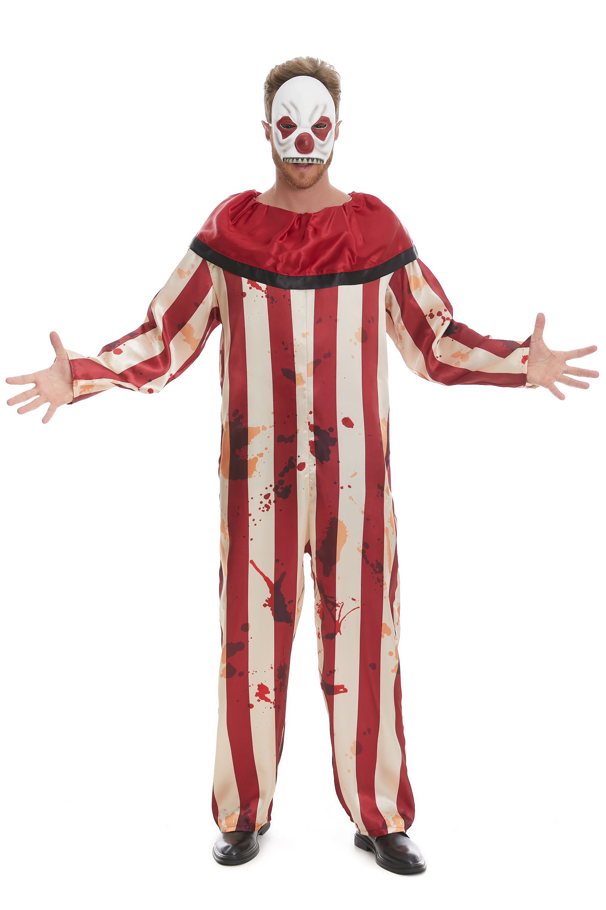 Scary Adult Clown Two-Piece Set with Jumpsuit and Matching Mask - Code Y18405