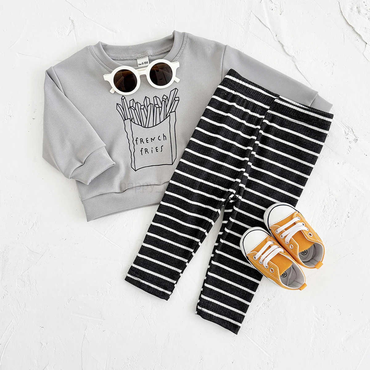 INS Newborn Baby Boy Sets Spring Autumn French Fries Print Top+Bottom Infant Toddler Suit Long Sleeves Girl 2PCS Casual WearXJ241205