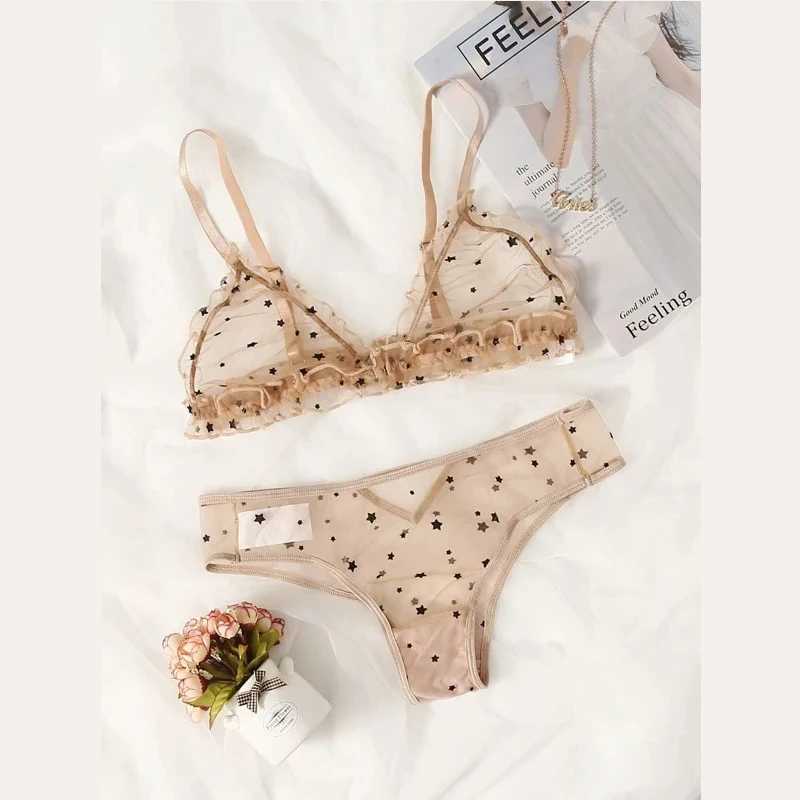 Sexy underwear women set Floral Embroidery Sheer Mesh Lingerie Set no bra Backless Bralette sexi Intimates lace bra setXJ241205