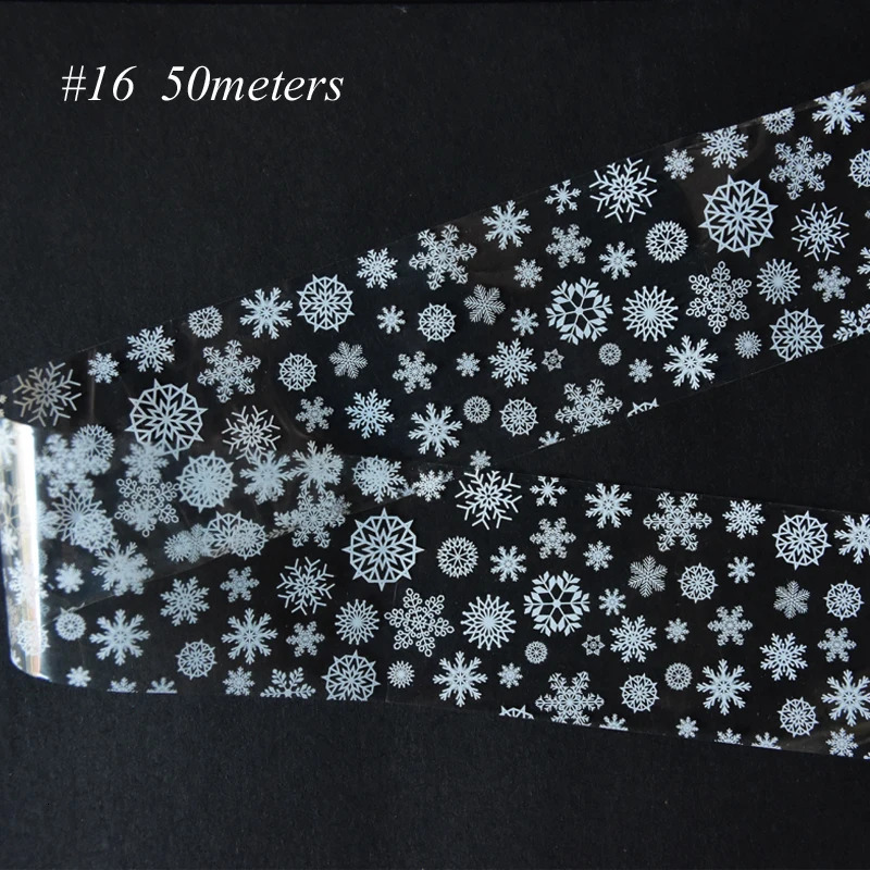 50M * 4cm/roll white snowflake nail transfer foil slider Christmas sticker stickers handmade winter Christmas nail art decoration 241205