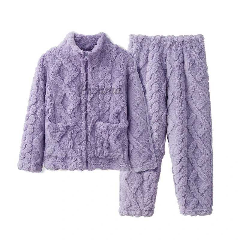 Pajamas Purple Girls Flannel Warm Pajamas Sets Childrens Sleepwear Homewear Winter Kids Clothes Zipper Cozy Nightwear Teen Pajamas H241205
