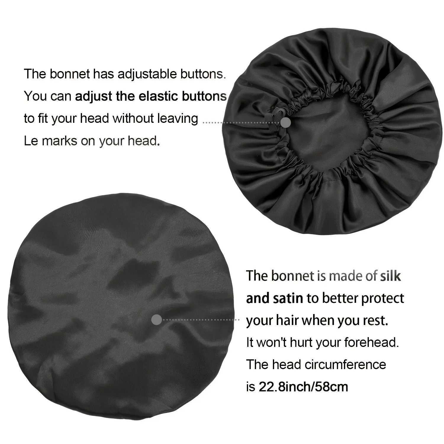 Fashionable Bonnet Solid Color Silky Satin Fabric Elastic Button Double Layer Sleep Hair Hat Womens Aily Home Casual Sleep HatXJ241205