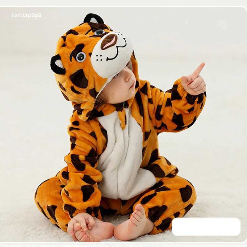 Pajamas Brown Leopard Romper Baby Jumpsuit Boy Girl Winter Outfit Toddler Halloween Animal Suit Funny Onesie Festival Party Bebe Clothes H241205