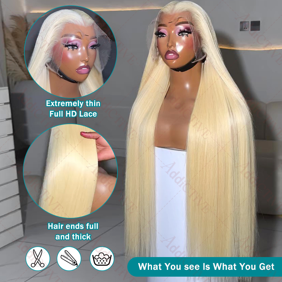 Honey Blonde 613 HD 250% 13X6 Straight Front Human 40 Inches 13X4 Lace Frontal Wigs 5X5 Closure Remy Hair Wig