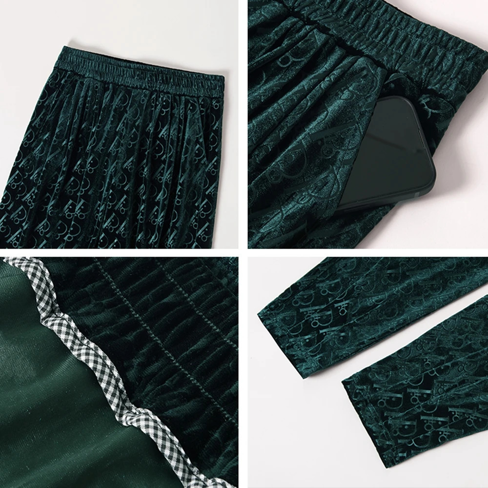 High quality red velvet Korean fashion Haren pants autumn and winter high waisted elastic waist casual womens pants 241202