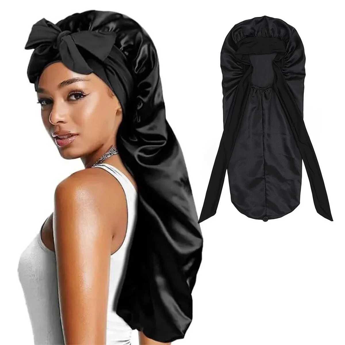 Elastic Wide Edge Satin Bonnet Long Hair Hat Sleeping Hats Wr Night C Hair Care Bonnet for Women Men Unisex C Bonnet 2024XJ241205