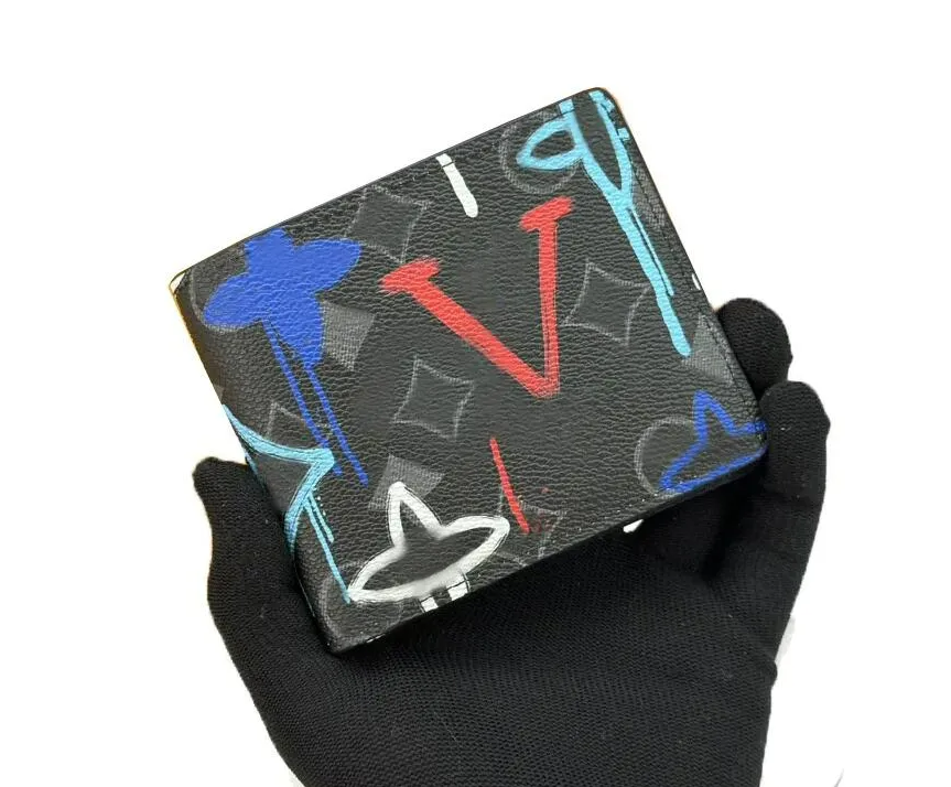 Elegant Men's Designer Wallet Multiple Luxury Titanium Flower & Letter Design with Card Slots Compact Money Clutch Comes with Box and Dust Bag