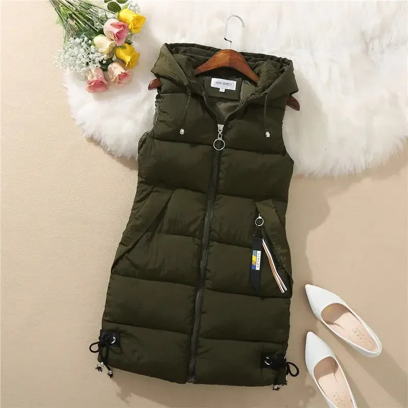 Winter Womens Jacket Hooded Vest Sleeveless Coat Cardigan Warm Outwear Korean Fashion Slim Fit Tops 241205