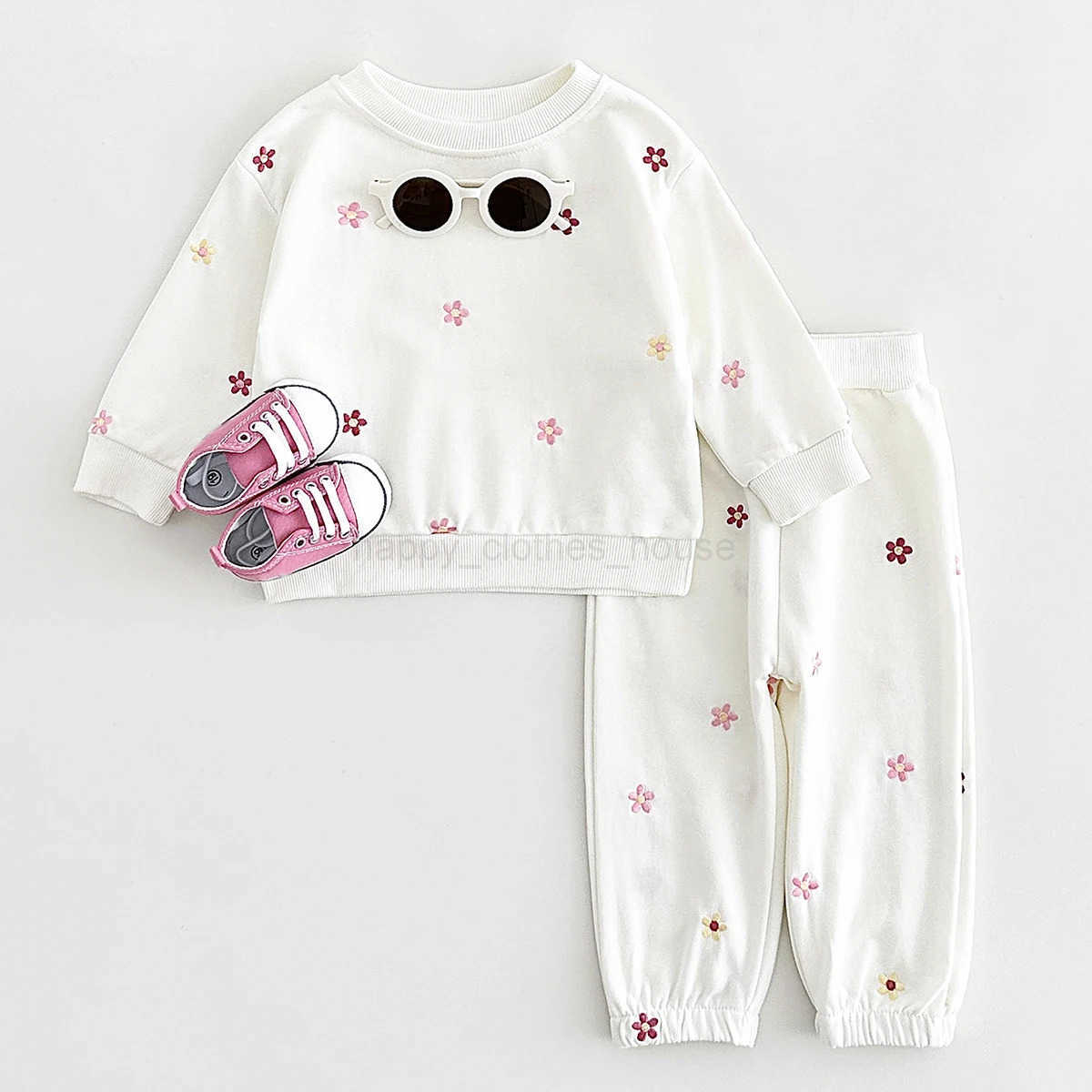2024 Winter Baby Clothes Set Warm Pure Cotton Warm Fall Basic Clothes Flower Embroidery Split Two-Piece Set Baby Girls HomewearXJ241205