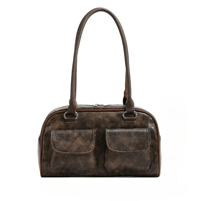 Korean Fashion Womens Shoulder Soft Suede With PU Leather Bowg Handbag Casual Vintage New Boston Tote Bag Cartoon Style BagVoyage