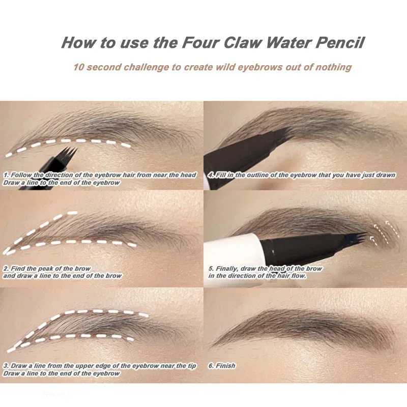 4-point liquid eyebrow 2-fork soft waterproof long-lasting microbead tattoo pen ultra-thin lower eyelash liner makeup W241205
