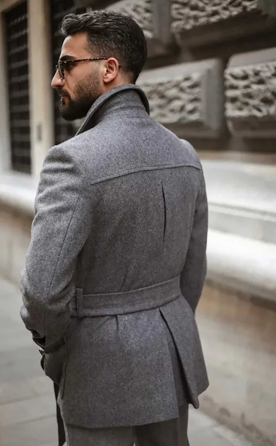 Customized Gray Woolen Mens Tuxedos Slim Fit Notched Lapel Groom Wedding Wear Winter Warm Jacket Pants Suits 2 Pieces