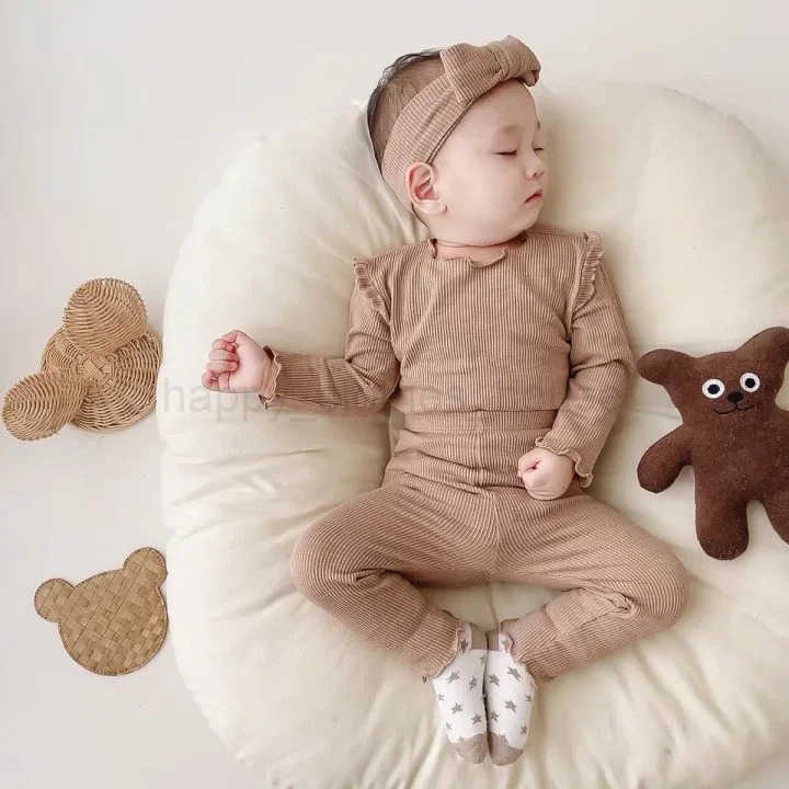 2Pcs Baby Outfits Newborn Cotton Long Sleeve Bodysuit + Leggings Solid Color Infant Clothes SetsXJ241205