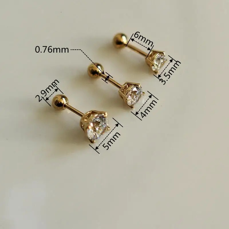 GOLD Tutu 14K gold inlaid shiny zircon mini four claw six claw female screw kj2162 241205