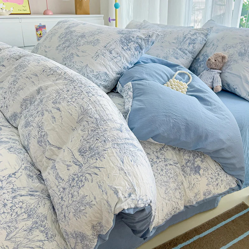 2025 Washed Cotton Minimalist Style Winter Double-sided Duvet Cover Set