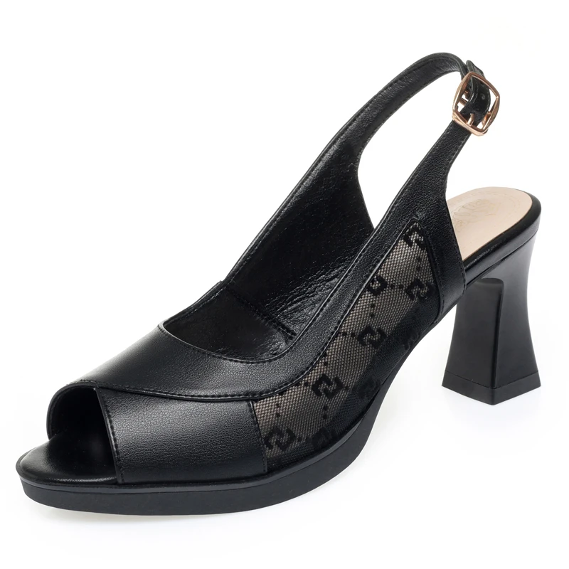 AIYUQI Women High Heel Sandals Platfor Genuine Leather Summer Sandals Women Fish Mouth Fashion Dress Women Sandals
