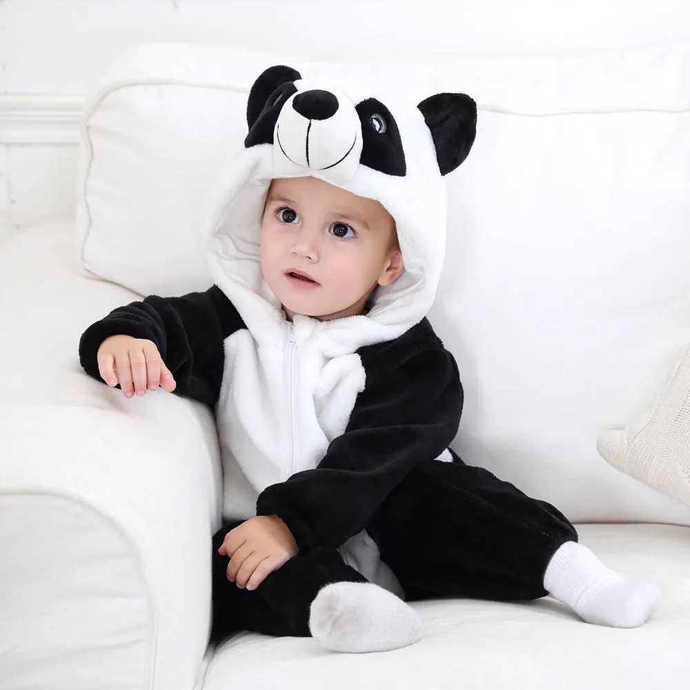 Pajamas Nowborn Clothes Winter Kids Kigurumi Pajamas Baby Zipper Hooded Rompers Children Boys Girls Cute Flannel Jumpsuits Overalls H241205