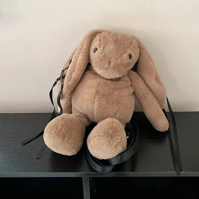 Cute rabbit backpack made of artificial fur suitable for women er handbags and wallets 2024 fashionable plush lace shoulder straps 241205