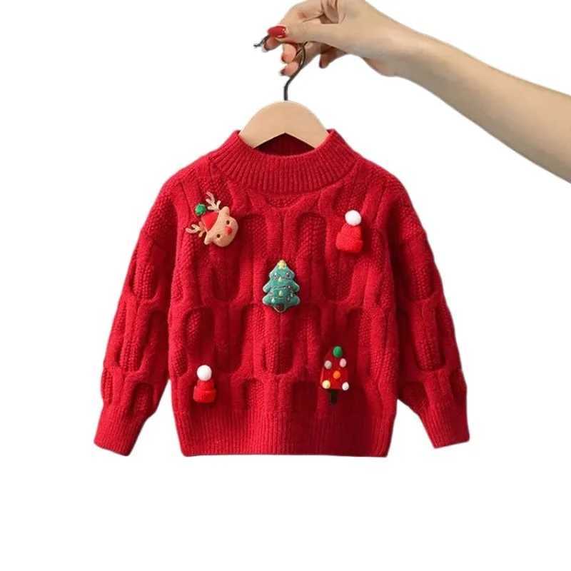2024 Winter Christmas Knitted Sweater Childrens Fashion Cute Holiday Sweater Warm Edition Outdoor Clothing Suede Navide o W241205