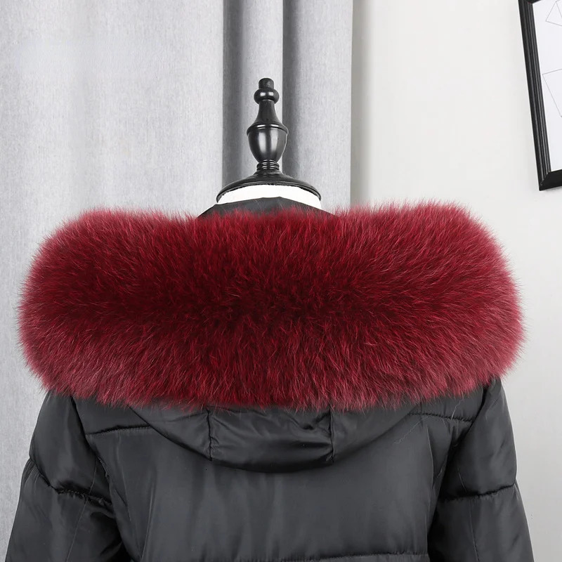 Real fox fur collar winter womens natural fur cover decorative fur coat jacket black scarf shawl 241205