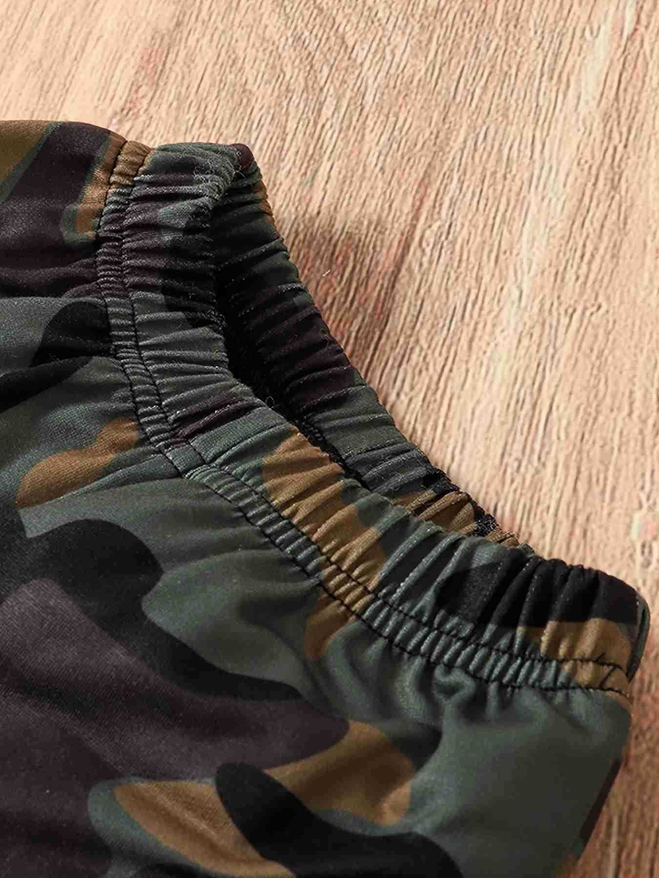 Two piece spring and autumn baby boy fashion and handsome long sleeved round neck top and camouflage pants setXJ241205