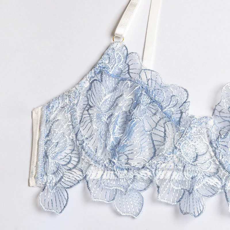 Yimunancy Embroidery Lingerie Set Women 4-Piece Floral Bra + Thong Underwear SetXJ241205