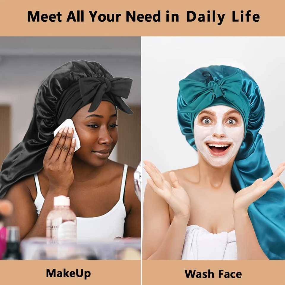 3Pcs Satin Bonnet Silk Bonnet Hair Bonnet For Sleeping Reusable Adjusting Hair Care Wr Sleep Cs For Women Silk Bonnet ForXJ241205