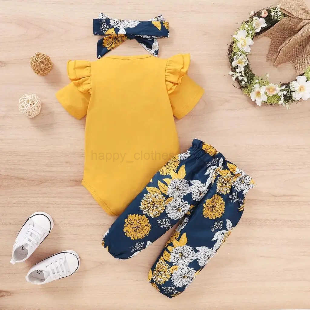 Newborn Baby Girls Clothing Set Short Sleeve Bodysuit +Floral Pants with Bow + Headband 3PCS Outfits Toddler Baby Girl ClothingXJ241205