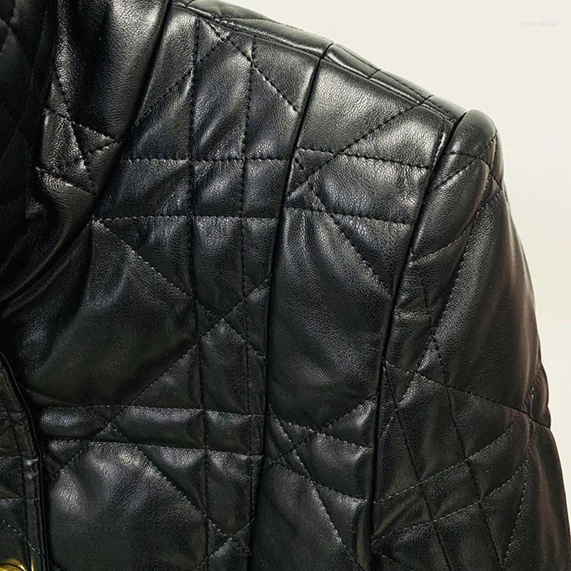 Womens Jackets Classic Gold Buttons Black Leather Jacket Women Motorcycle Lapel Long Sleeves In Outwears Ladies Slim Short Coats