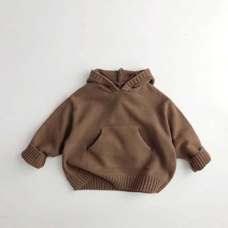 Front pocket fine knit childrens boys and girls sweaters hoodies knitted zippers loose fitting womens hoodies childrens knitted jackets W241205