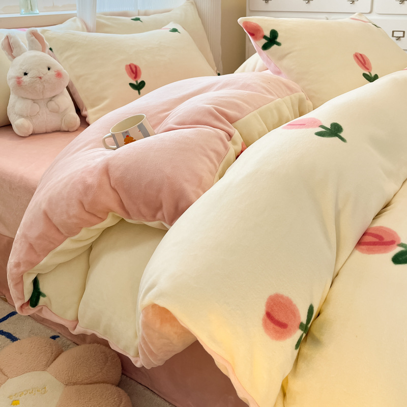 Thickened Milk Fleece Four-piece Winter Double-sided Duvet Cover