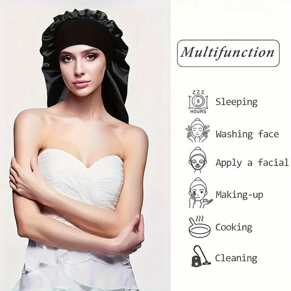 Silky Long Bonnet For Sleeping Solid Color Night C For Women Hair Care Tools For Sleeping In OvernightXJ241205