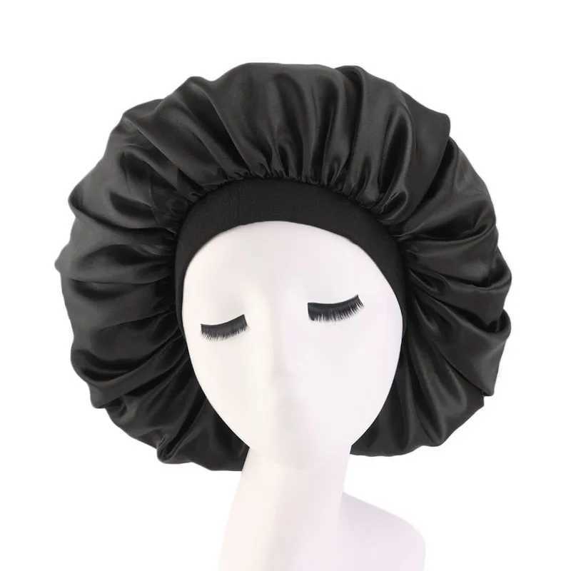 New Women Oversized Silky Hair Soft Elegant Bonnet Solid Color Satin Bonnet Sleeping Night C Elastic Shower Bath HatsXJ241205