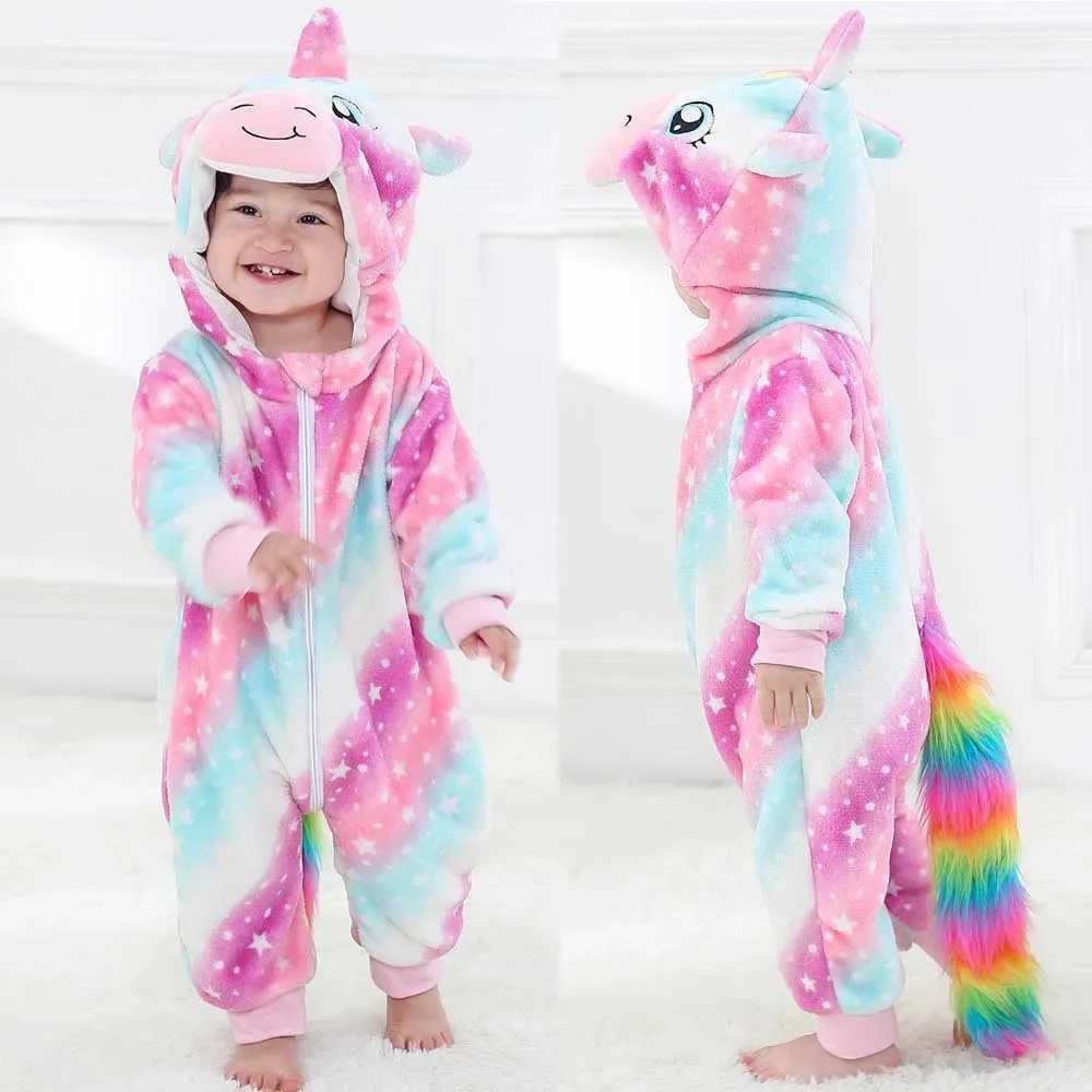 Pajamas Winter Kids Fox Onesie Pajamas Children Sleepwear Boy Girl Panda Kigurumi Anime One Piece Pijama Flannel Nightwear Pjs H241205